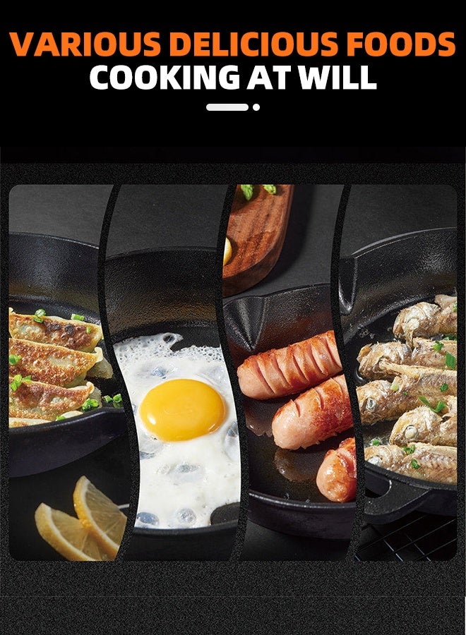 VINNYSEN طقم مقلاة من الحديد الزهر شديد التحمل - مقالي شواء متعددة الأحجام للاستخدام على الموقد، آمنة للاستخدام في الفرن ومتوافقة مع المواقد الحثية - أدوات طهي متينة للتخييم في الهواء الطلق لتحضير شرائح اللحم وغيرها - Image 5